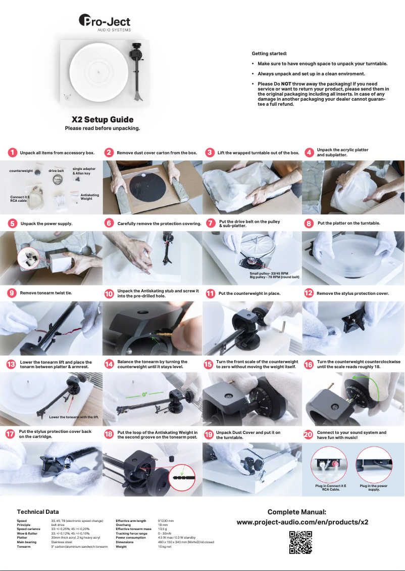 Page n°1 - Guide d'installation Pro-Ject X2