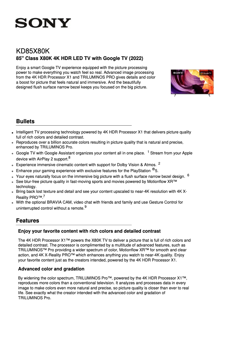 Image de la première page du manuel de l'appareil KD-85X80K