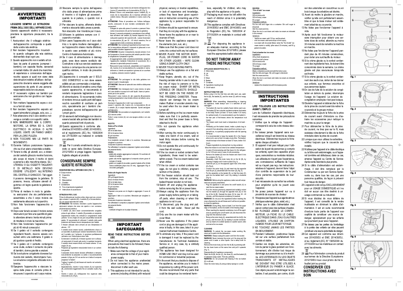 Page 1 de la notice Manuel utilisateur Ariete Gran Gelato 0642