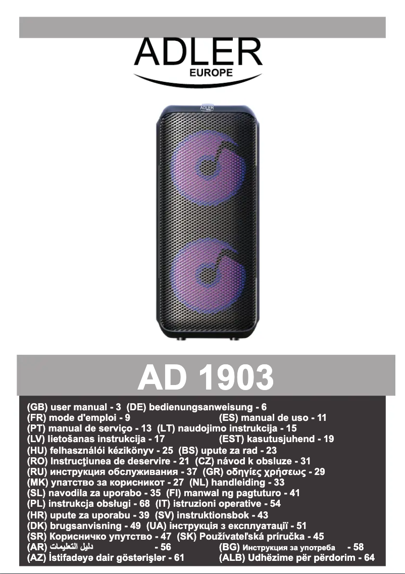 Page n°1 - Manuel utilisateur Adler AD 1903