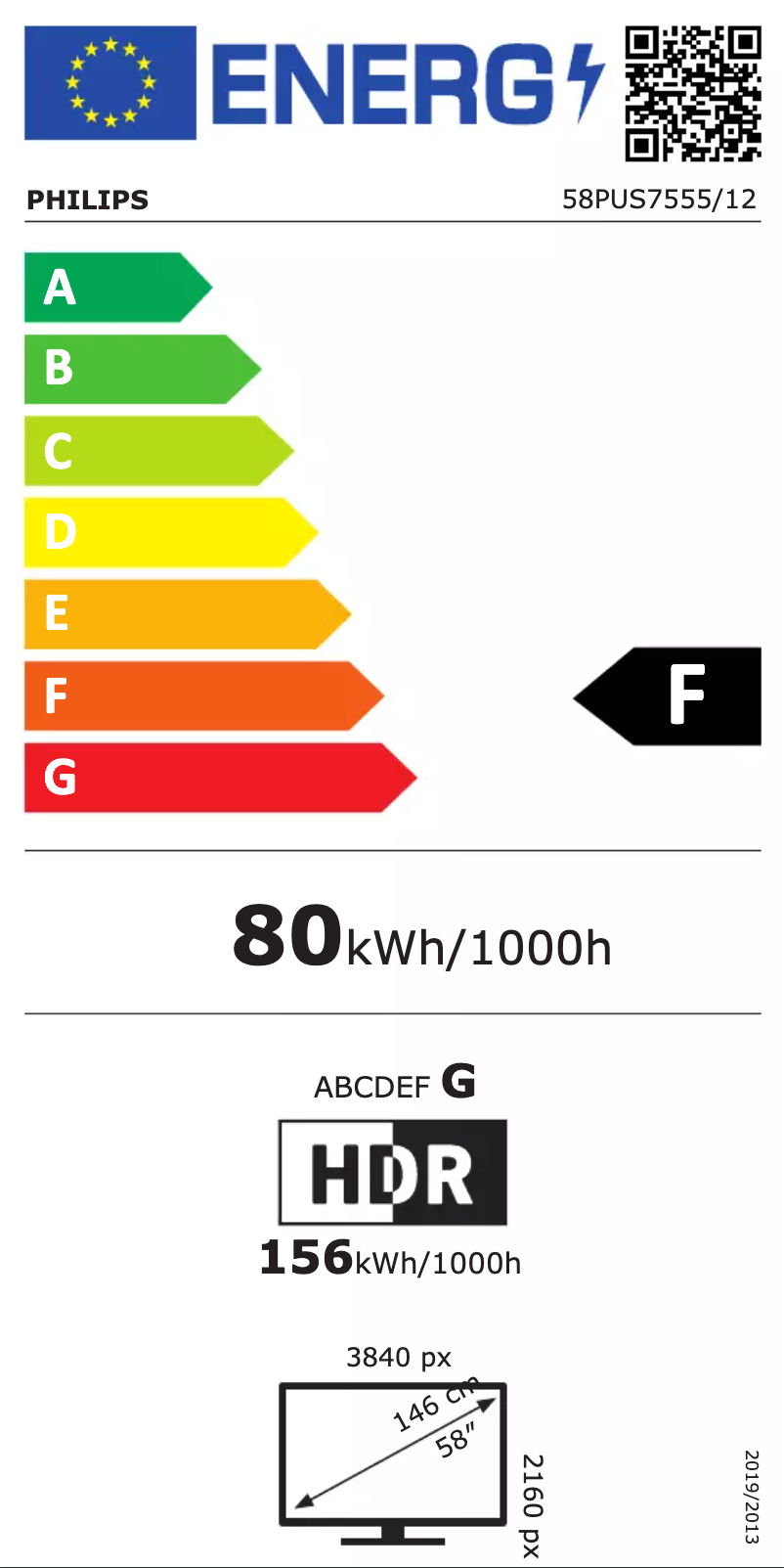Page 1 de la notice Label énergétique Philips 58PUS7555