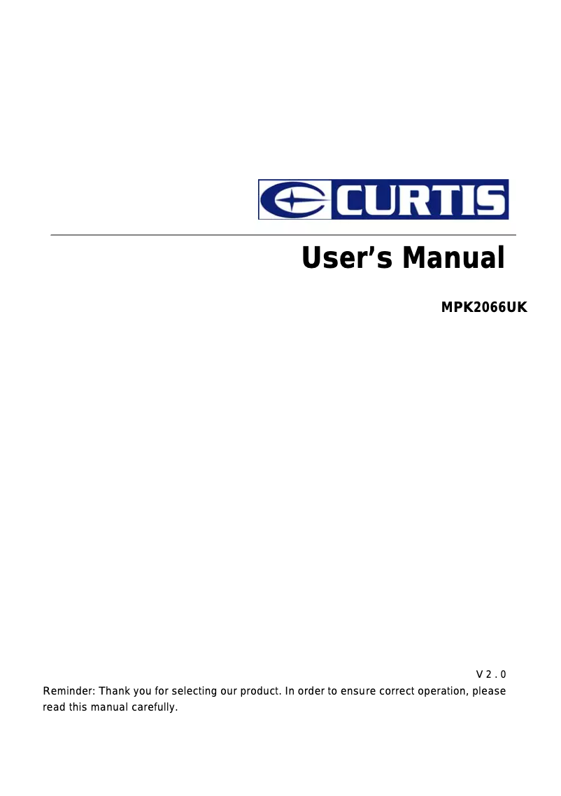 Page 1 de la notice Manuel utilisateur Curtis MPK2066UK