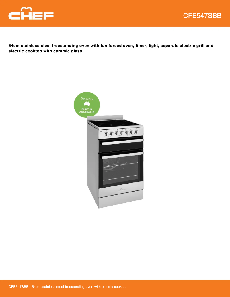 Página 1 del manual Ficha técnica Chef CFE547SBB