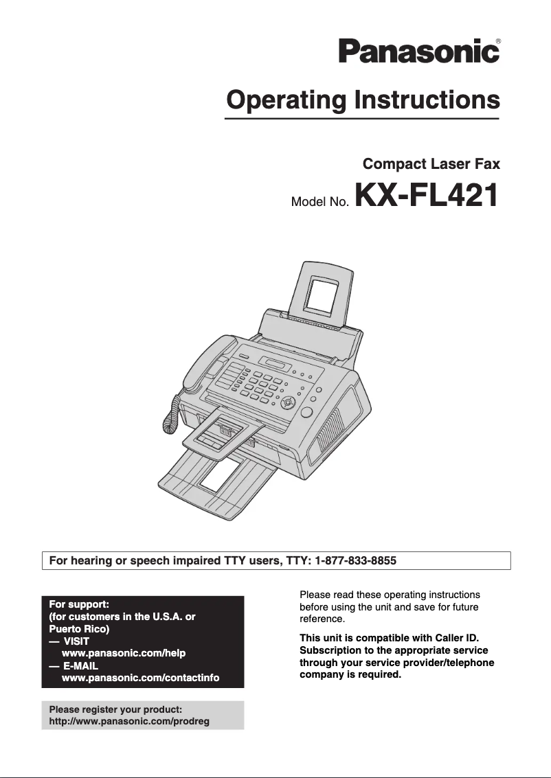 Imagen de la primera página del manual del dispositivo KX-FL421