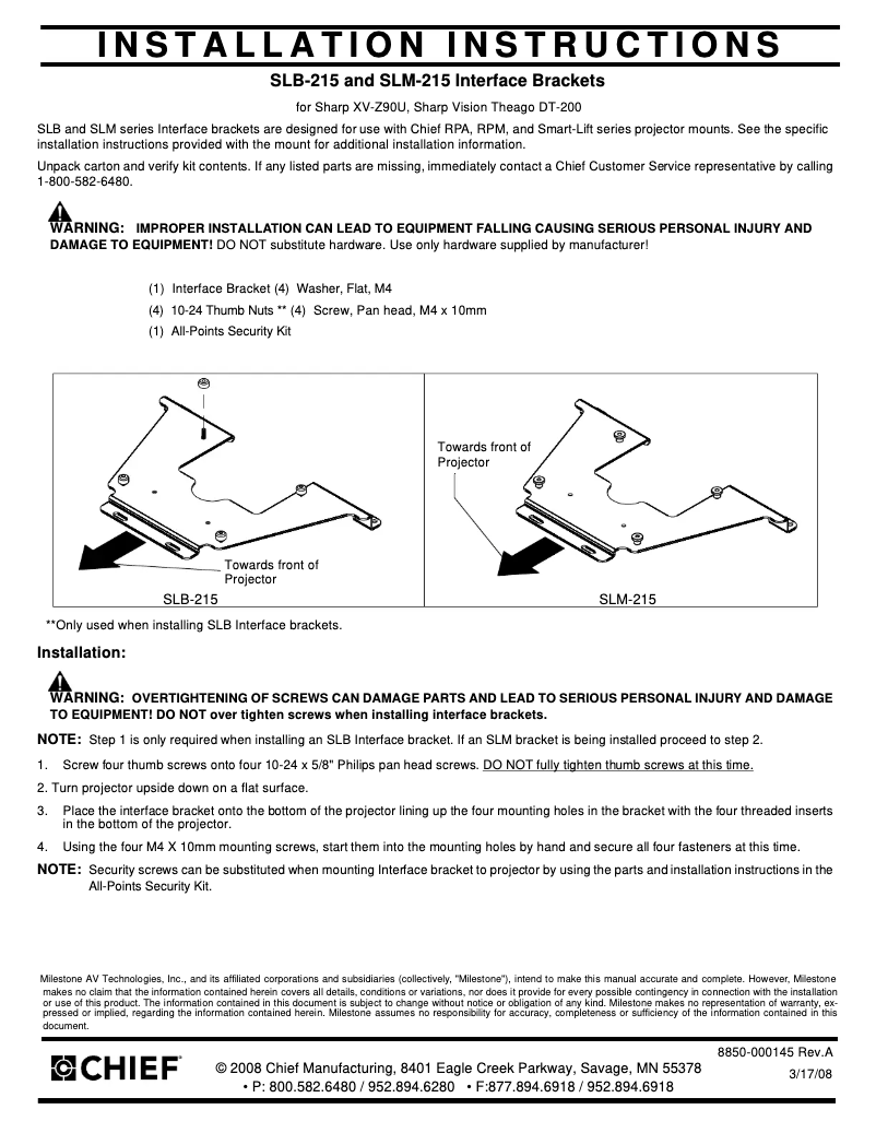 Page 1 de la notice Manuel utilisateur Chief SLM215