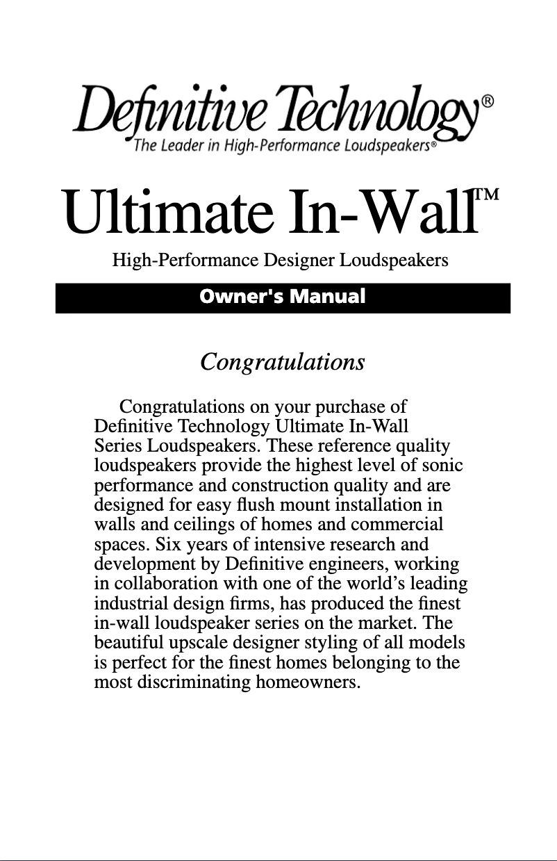 Página 1 del manual Manual de usuario Definitive Technology UIW 64/A