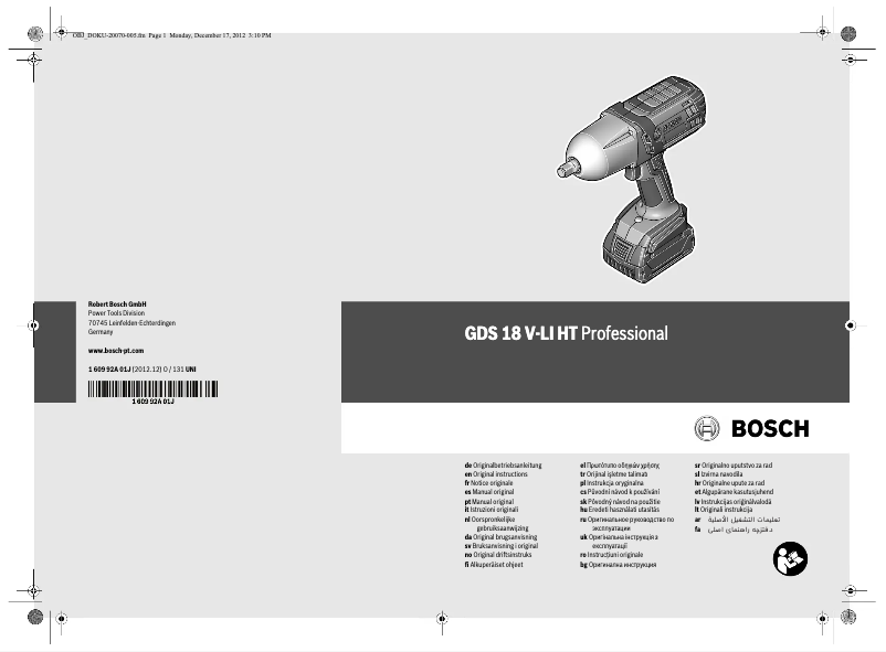 Page n°1 - Manuel utilisateur Bosch GDS 18 V-LI HT
