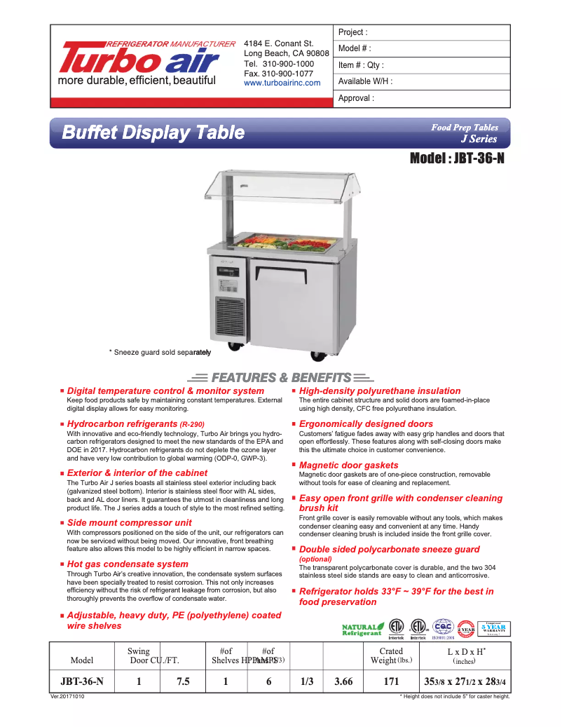 Page n°1 - Fiche technique Turbo air JBT-36