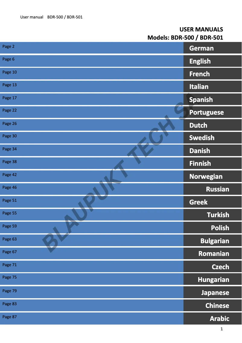 Page n°1 - Manuel utilisateur Blaupunkt BDR-500