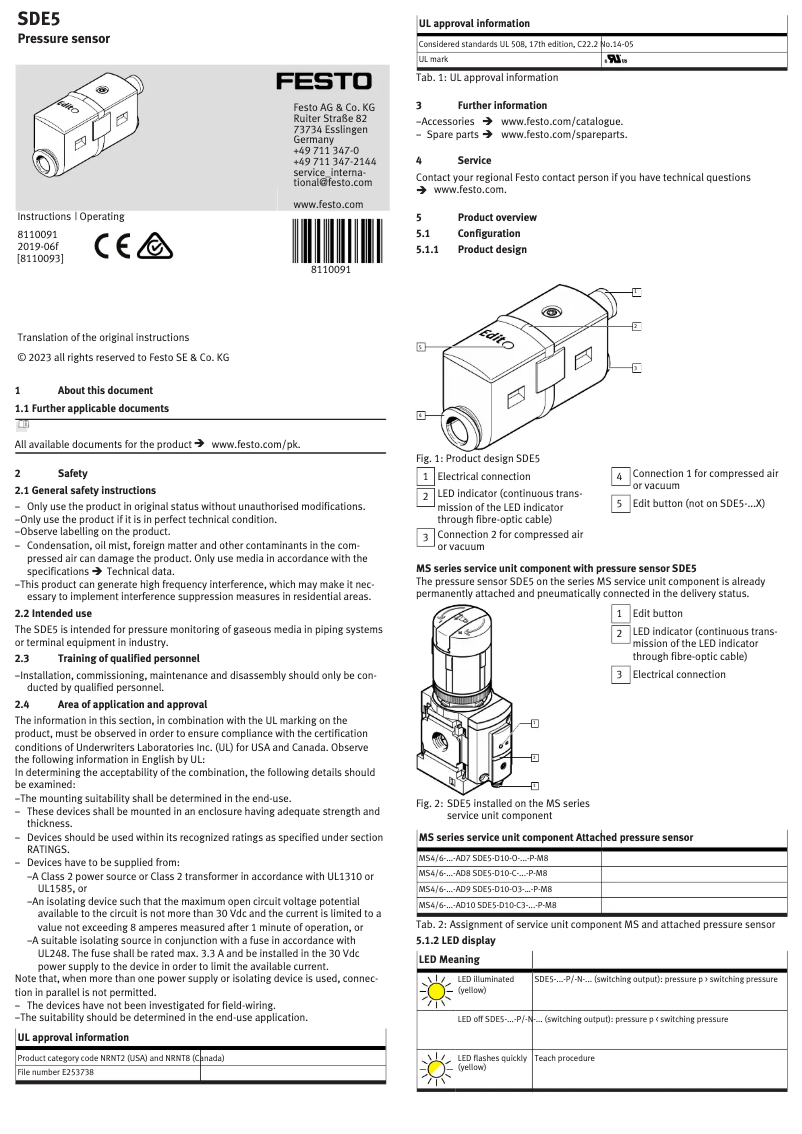 Page 1 de la notice Manuel utilisateur Festo SDE5