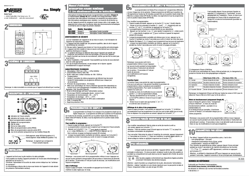 Page n°1 - Manuel utilisateur Vemer Simply W