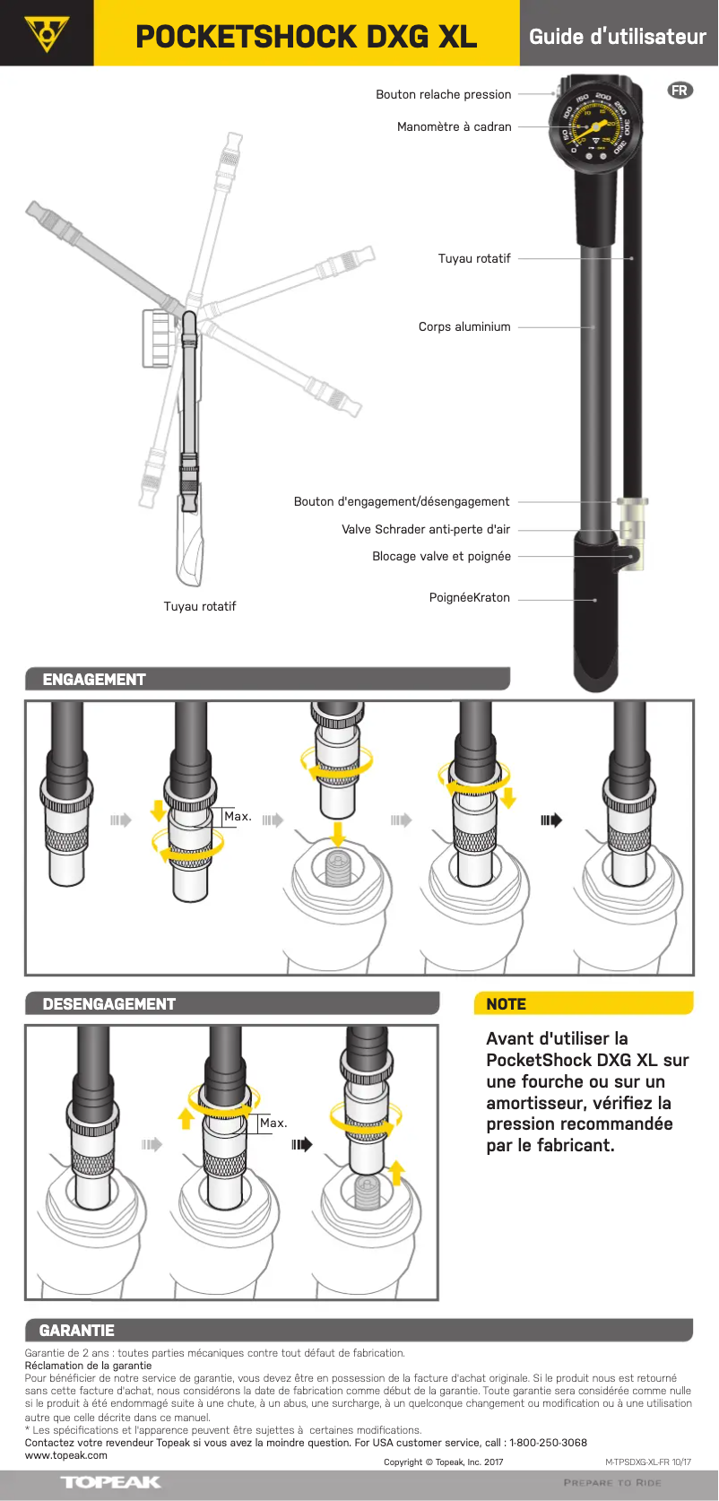 Page 1 de la notice Manuel utilisateur Topeak PocketShock DXG XL