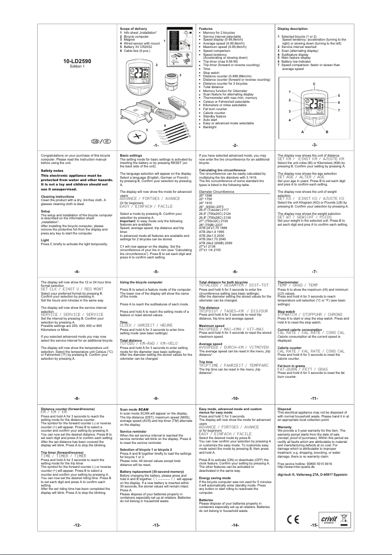 Page n°1 - Manuel utilisateur Crivit 10-LD2590