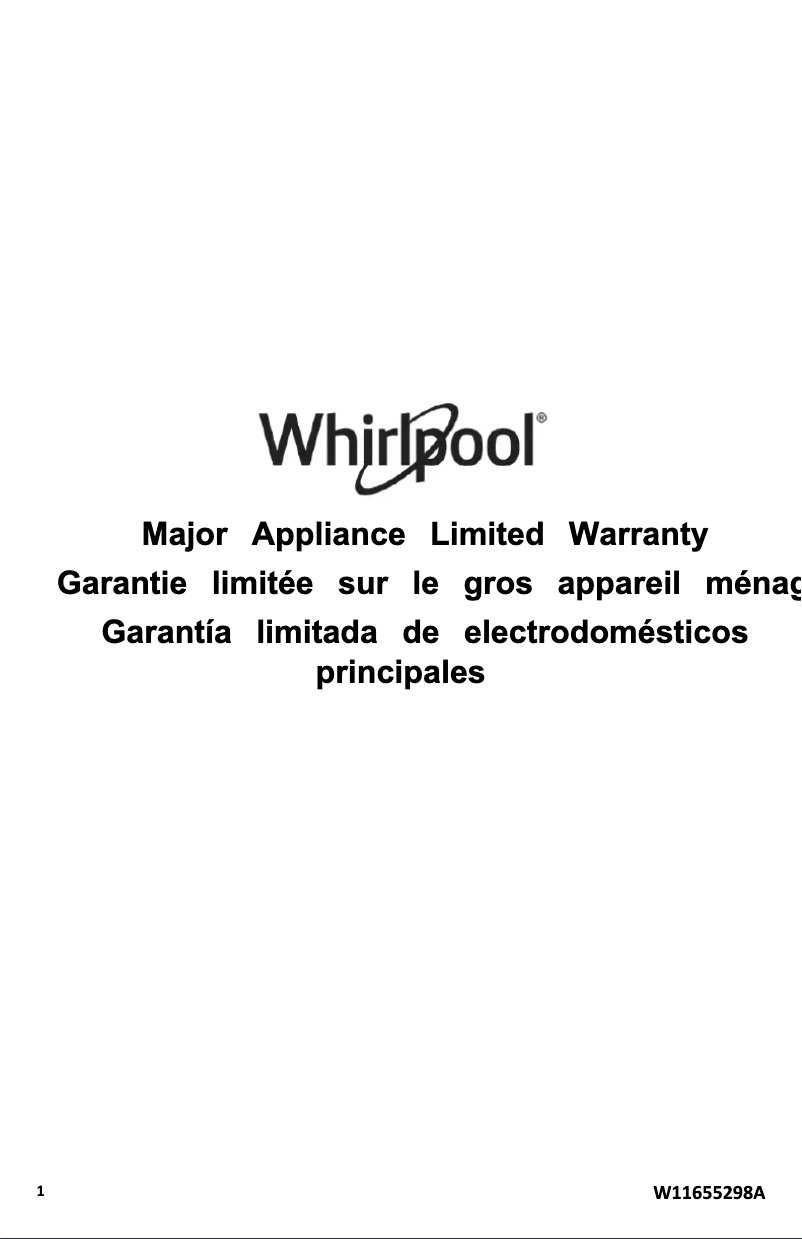 Page 1 de la notice Informations de garantie Whirlpool WMCS7022PB