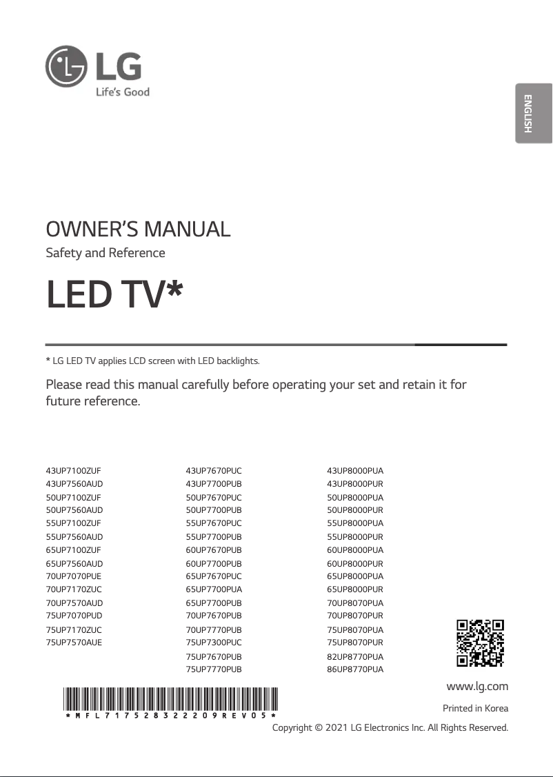 Page n°1 - Manuel utilisateur LG 70UP8070PUR