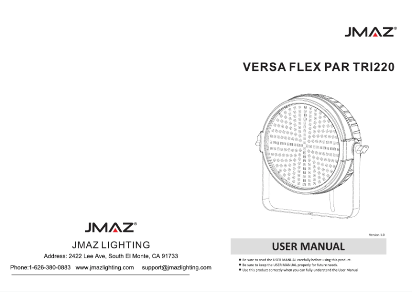 Page 1 de la notice Manuel utilisateur JMAZ Lighting Versa Flex Par TRI220