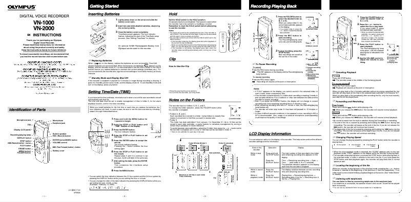 Page 1 de la notice Manuel utilisateur Olympus VN-2000