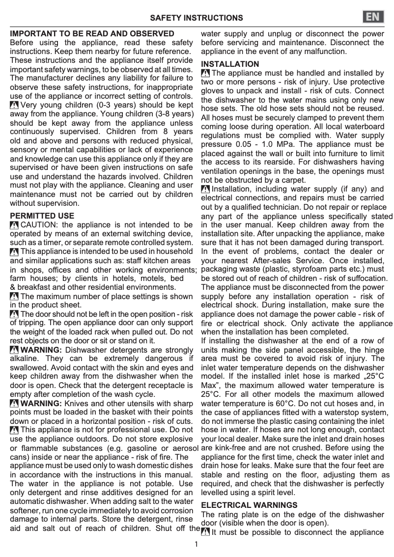 Page 1 de la notice Instructions de sécurité Hotpoint H7F HS51 X