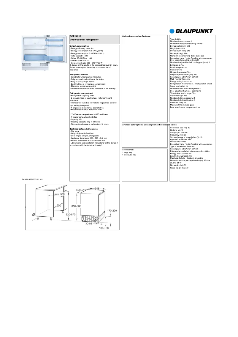 Page n°1 - Fiche technique Blaupunkt 5CP 21020
