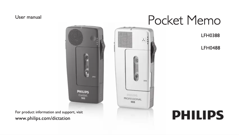 Page 1 de la notice Manuel utilisateur Philips Pocket Memo LFH0388