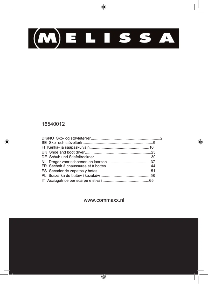 Page 1 de la notice Manuel utilisateur Melissa 16540012