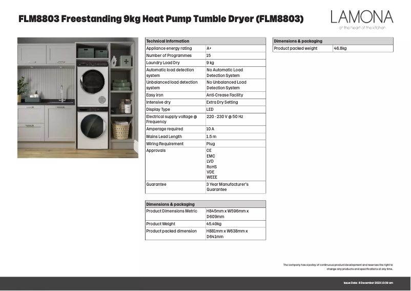 Page n°1 - Fiche technique Lamona FLM8803