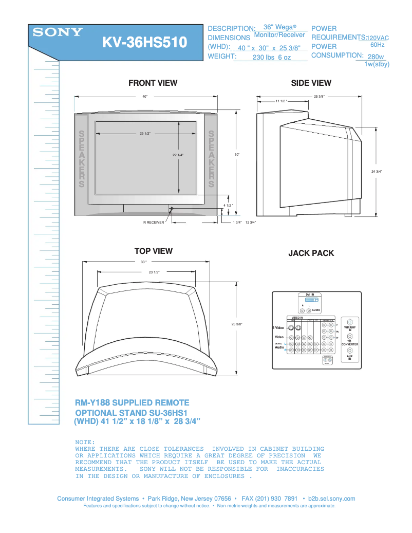Page 1 de la notice Guide d'installation Sony KV-36HS510