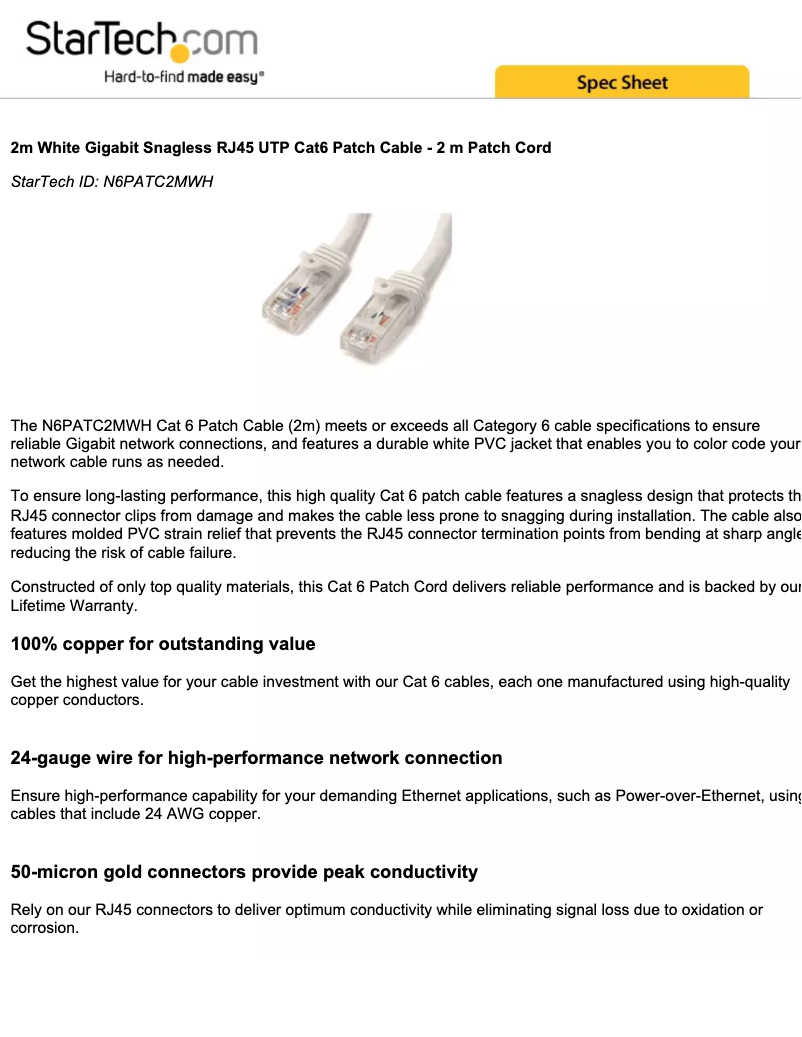 Page 1 de la notice Manuel utilisateur StarTech.com N6PATC2MWH