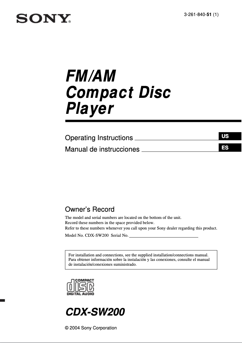 Página 1 del manual Manual de usuario Sony CDX-SW200