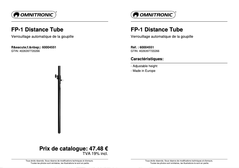 Page n°1 - Fiche technique Omnitronic FP-1