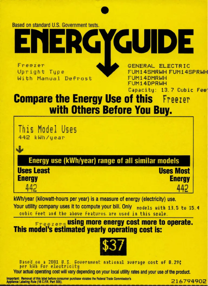 Page 1 de la notice Label énergétique GE FUM14DMRWH