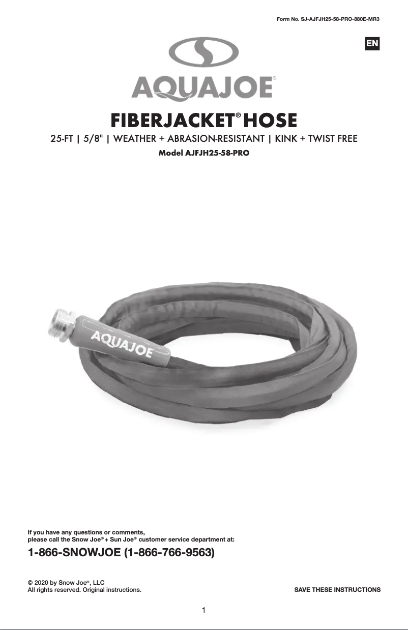 Page 1 of the manual User Manual Aqua Joe AJFJH50-58-PRO