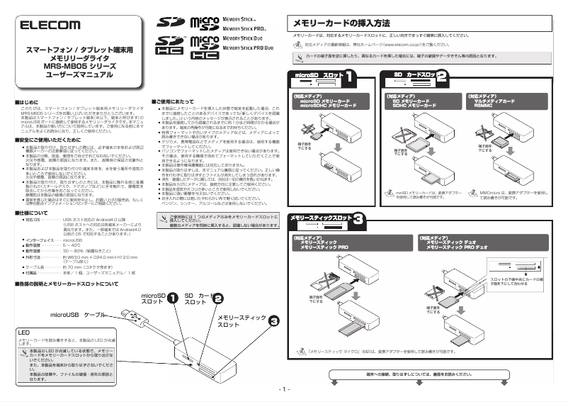 Page n°1 - Manuel utilisateur Elecom MRS-MB05BK