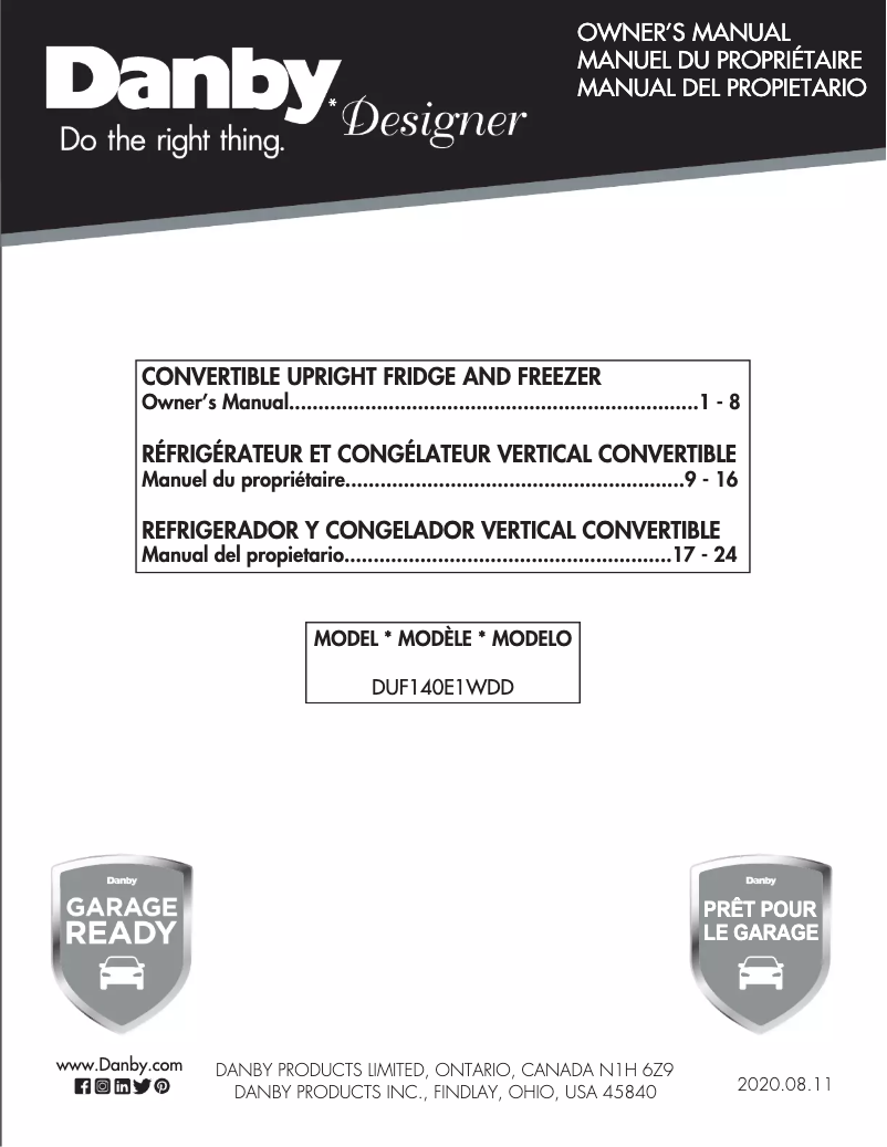 Page 1 de la notice Manuel utilisateur Danby DUF140E1WDD