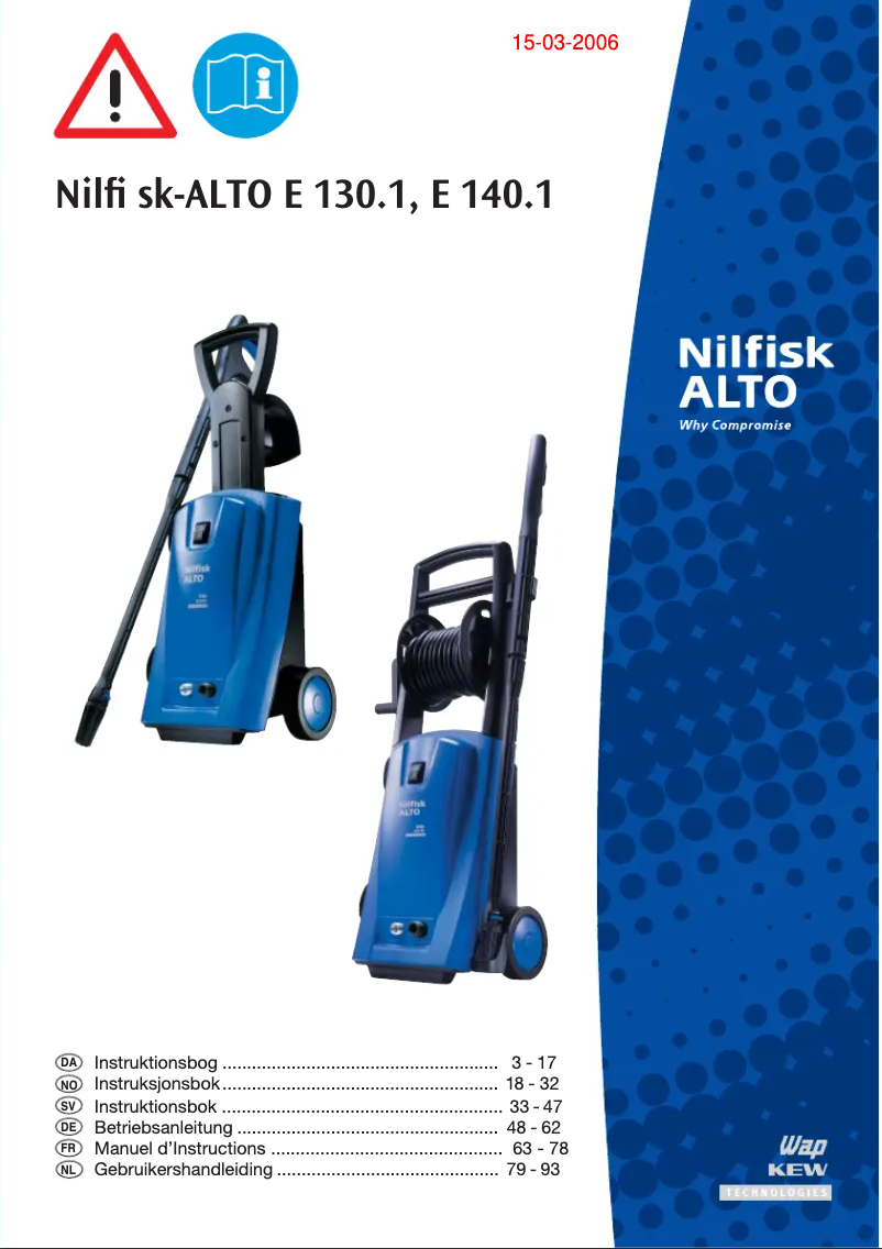 Page n°1 - Manuel utilisateur Nilfisk E 140.2-9 PS X-TRA