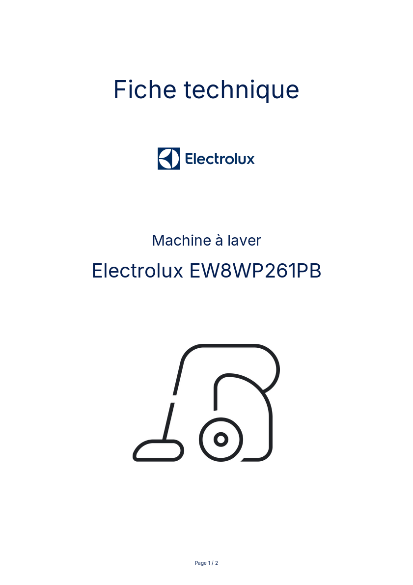 Image de la première page du manuel de l'appareil EW8WP261PB