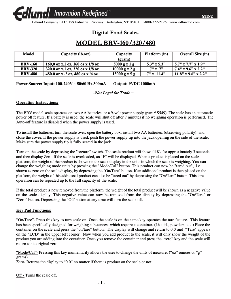 Page n°1 - Manuel utilisateur Edlund BRV-320