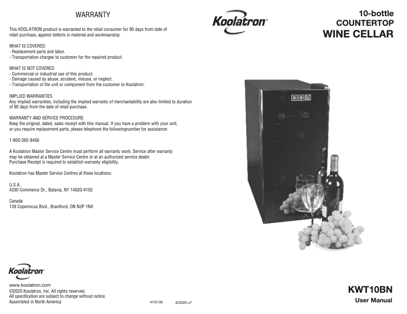 Page n°1 - Manuel utilisateur Koolatron KWT10BN