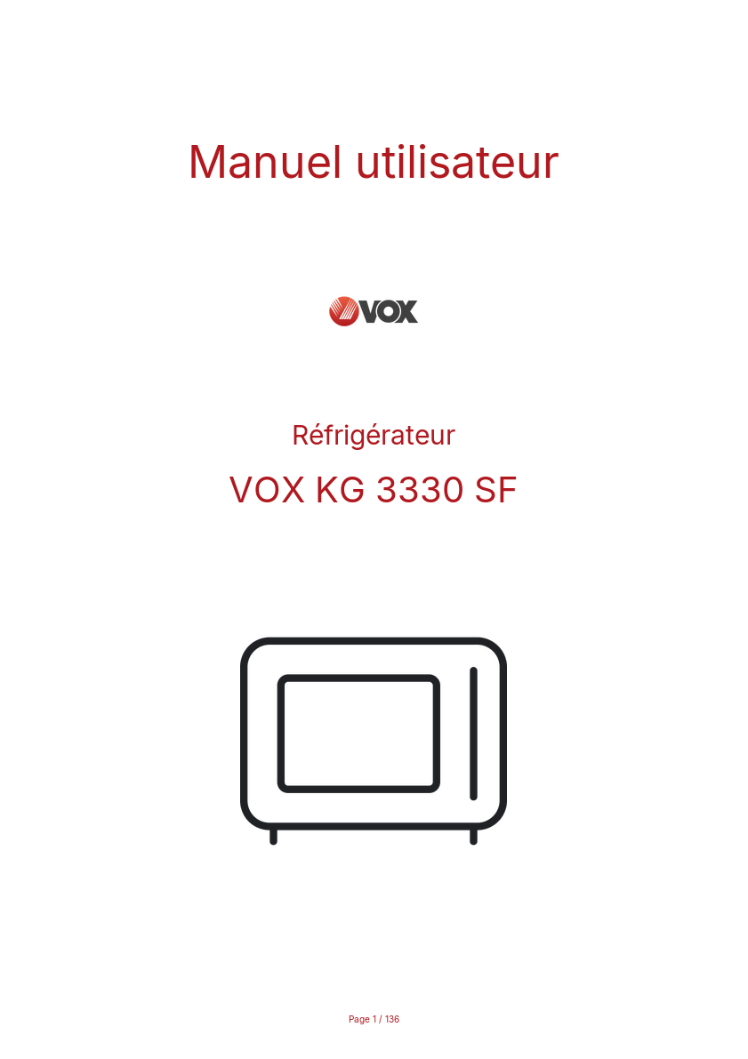 Page n°1 - Manuel utilisateur VOX KG 3330 SF
