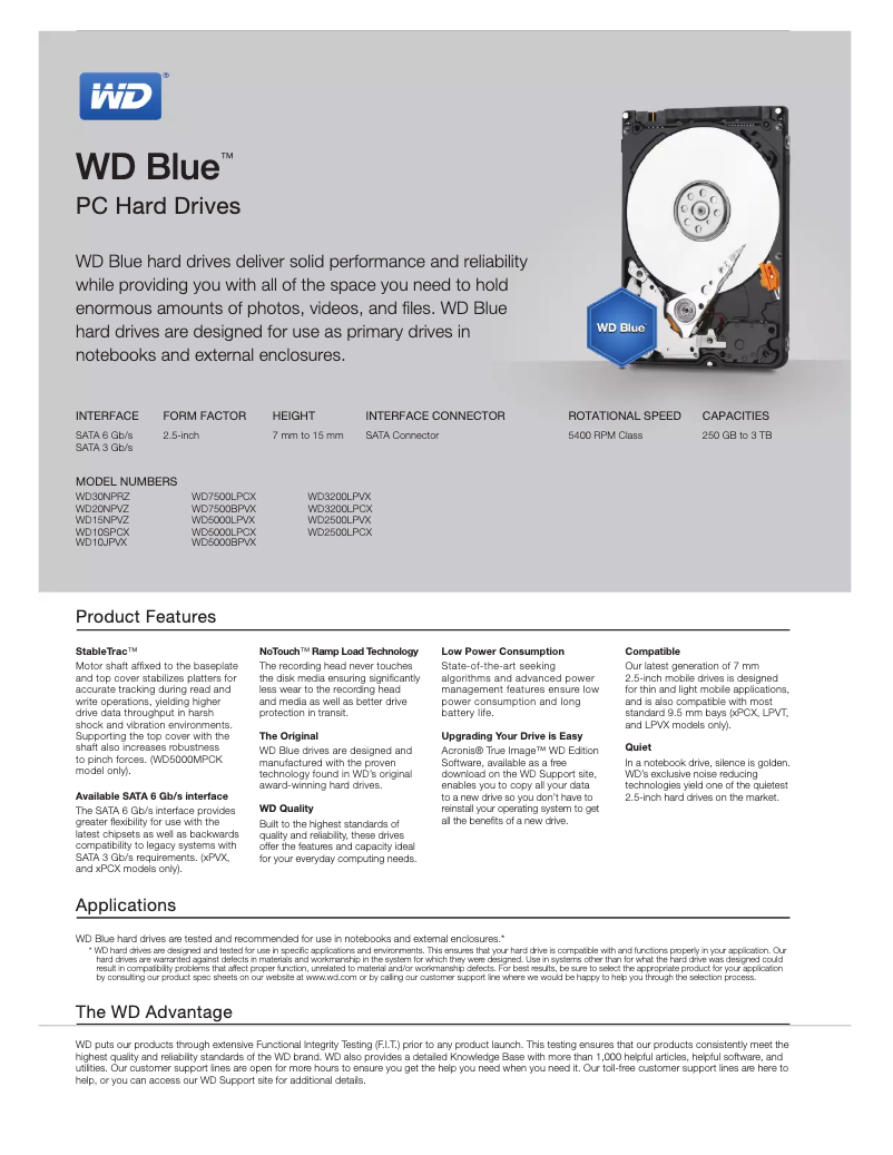 Page 1 de la notice Fiche technique Western Digital Blue