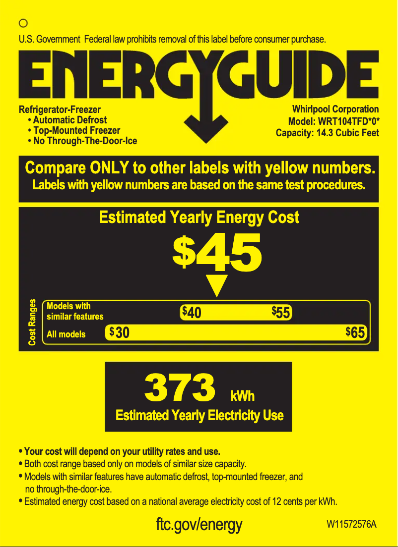 Page 1 de la notice Label énergétique Whirlpool WRT104TFDT