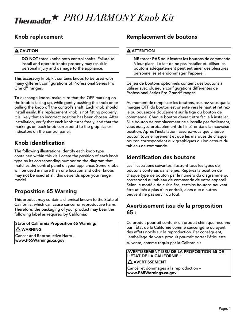 Page 1 de la notice Manuel utilisateur Thermador PARKB36LHY