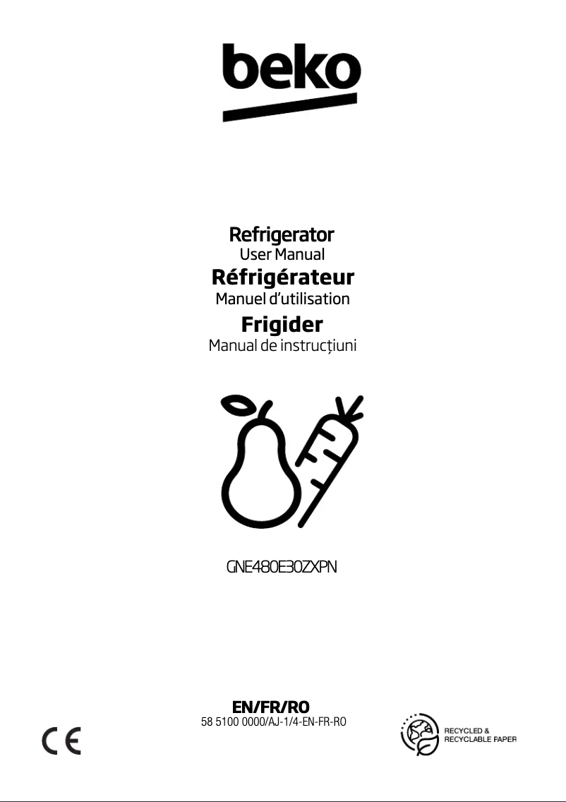 Page 1 de la notice Manuel utilisateur Beko GNE480E30ZXPN