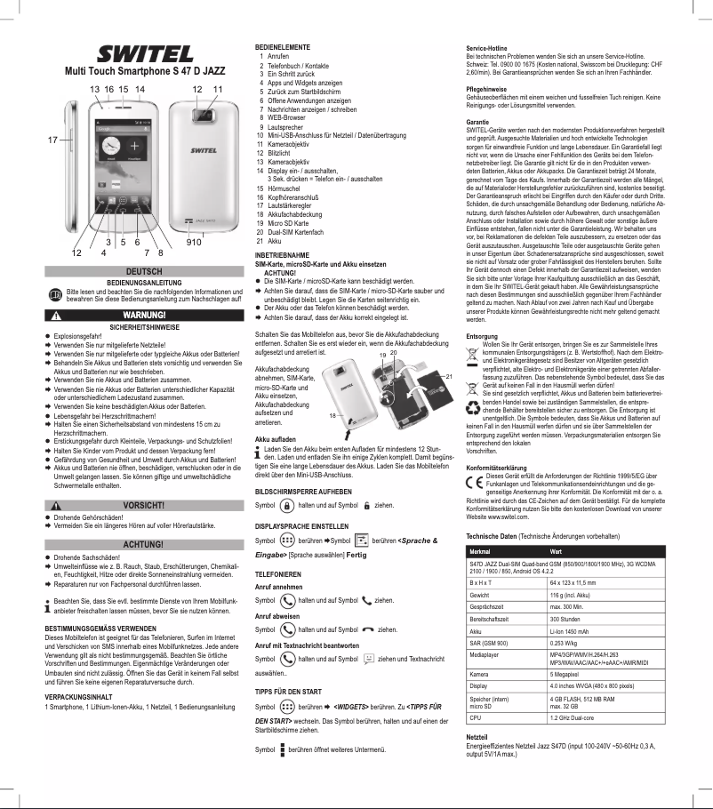 Page n°1 - Manuel utilisateur Switel S47D Jazz