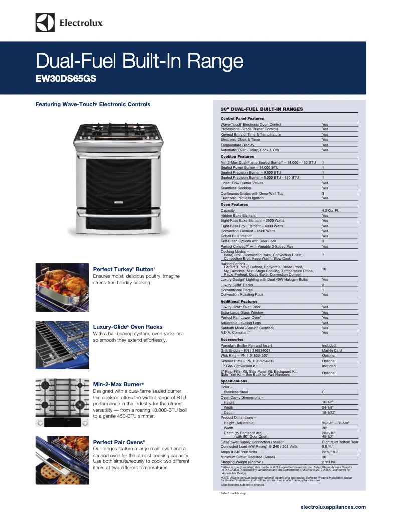 Page n°1 - Fiche technique Electrolux EW30DS65GB