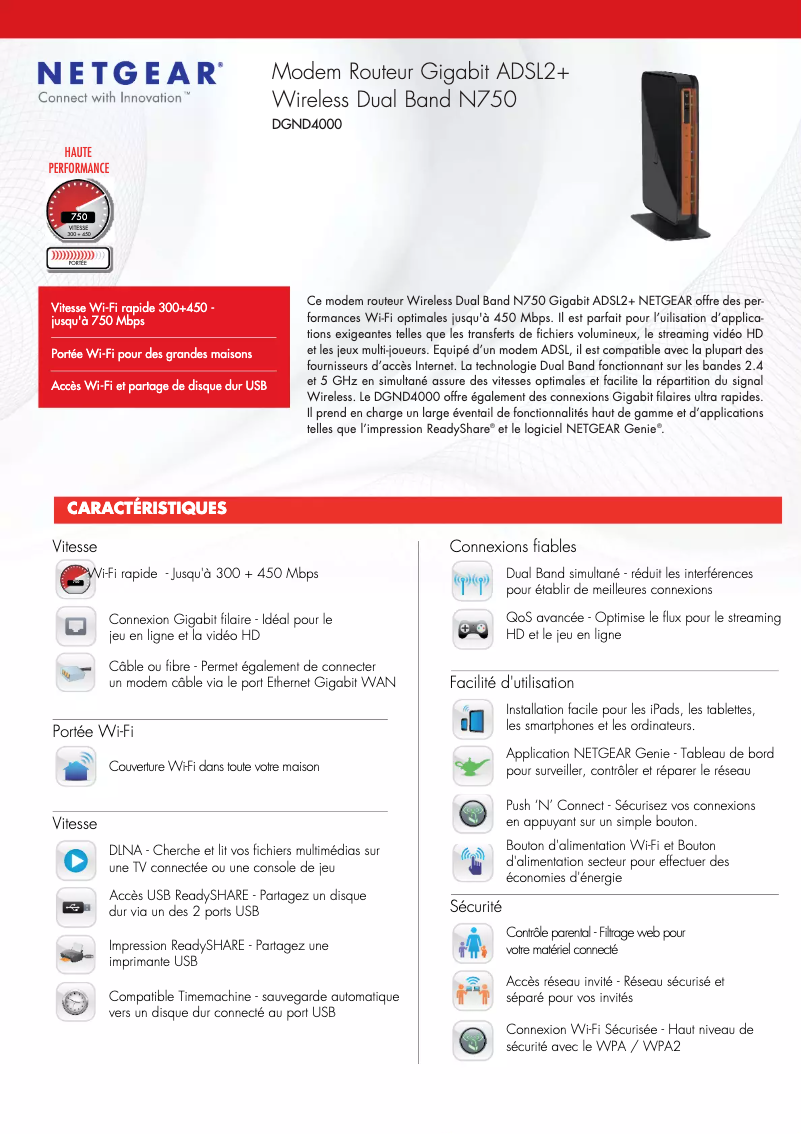 Page 1 de la notice Fiche technique Netgear DGND4000