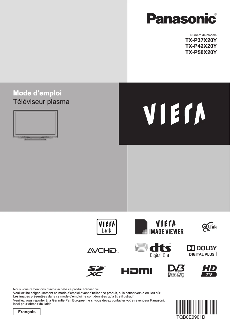 Imagen de la primera página del manual del dispositivo TX-P50X20Y