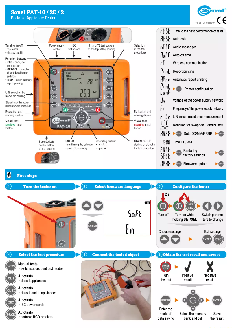 Page n°1 - Guide de démarrage rapide Sonel PAT-2