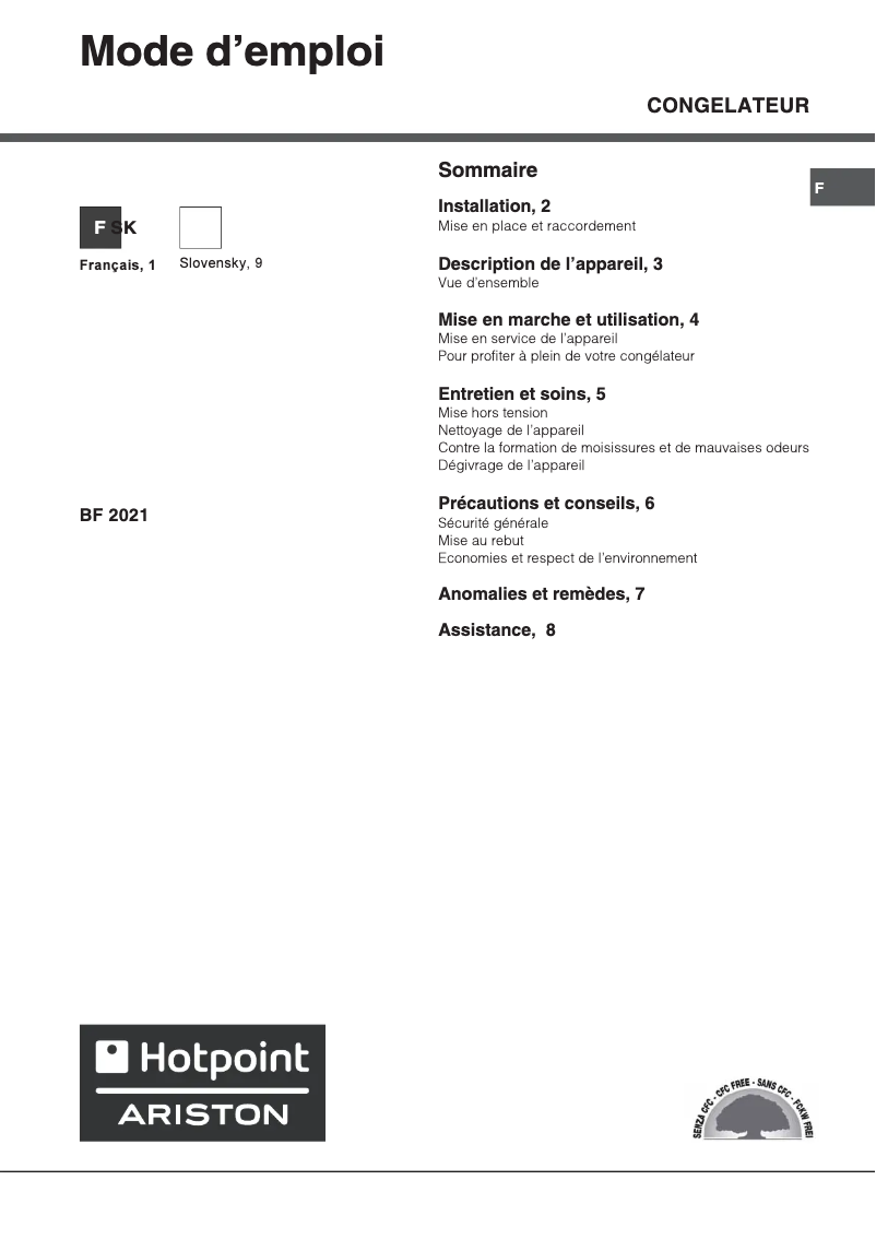 Page n°1 - Manuel utilisateur Hotpoint Ariston BF 2021