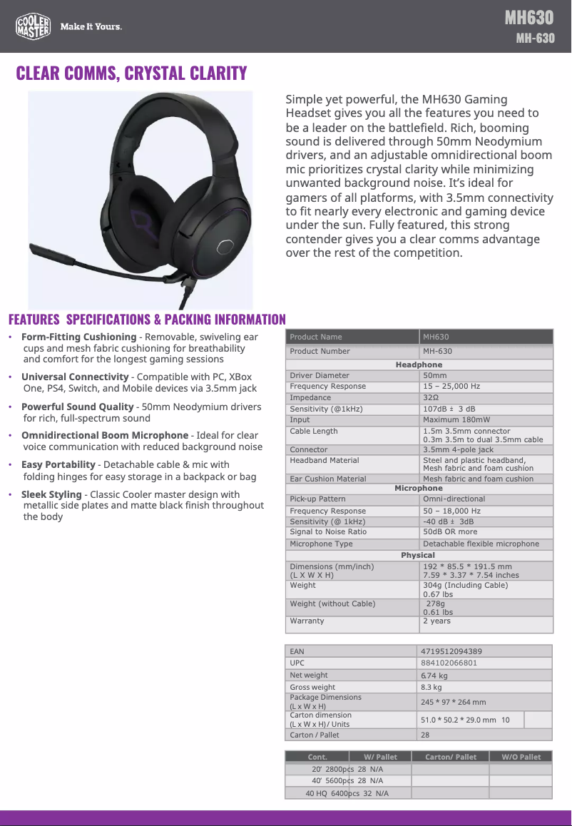Page 1 de la notice Manuel utilisateur Cooler Master MH630